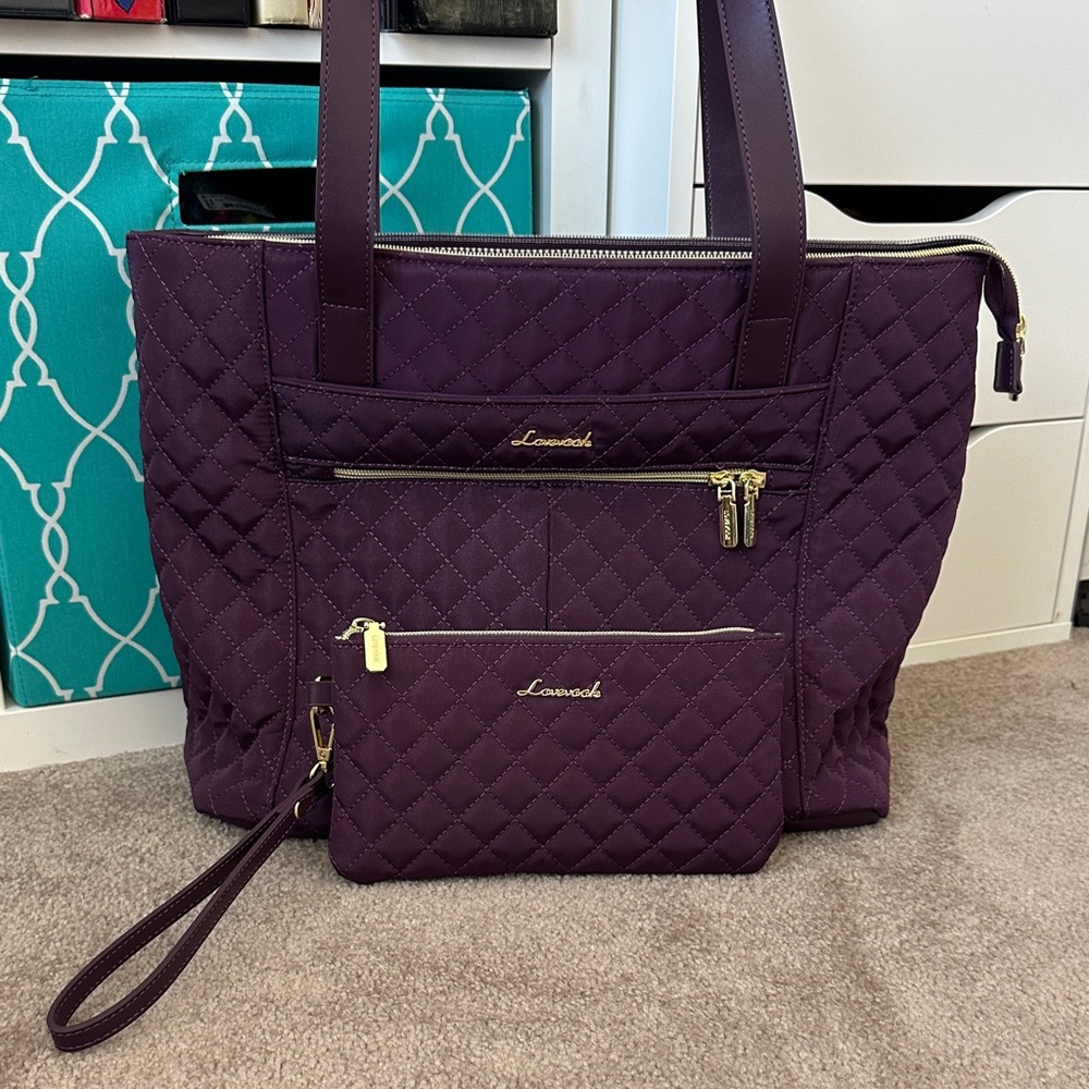 Purple Quilted Tote Bag and wristlet by Lovevook